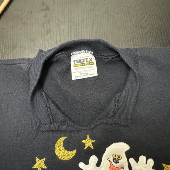 VTG Halloween Sweatshirt Men's XL Black Ghost Jack-o-Lantern 80s Tultex - Picture 5 of 10